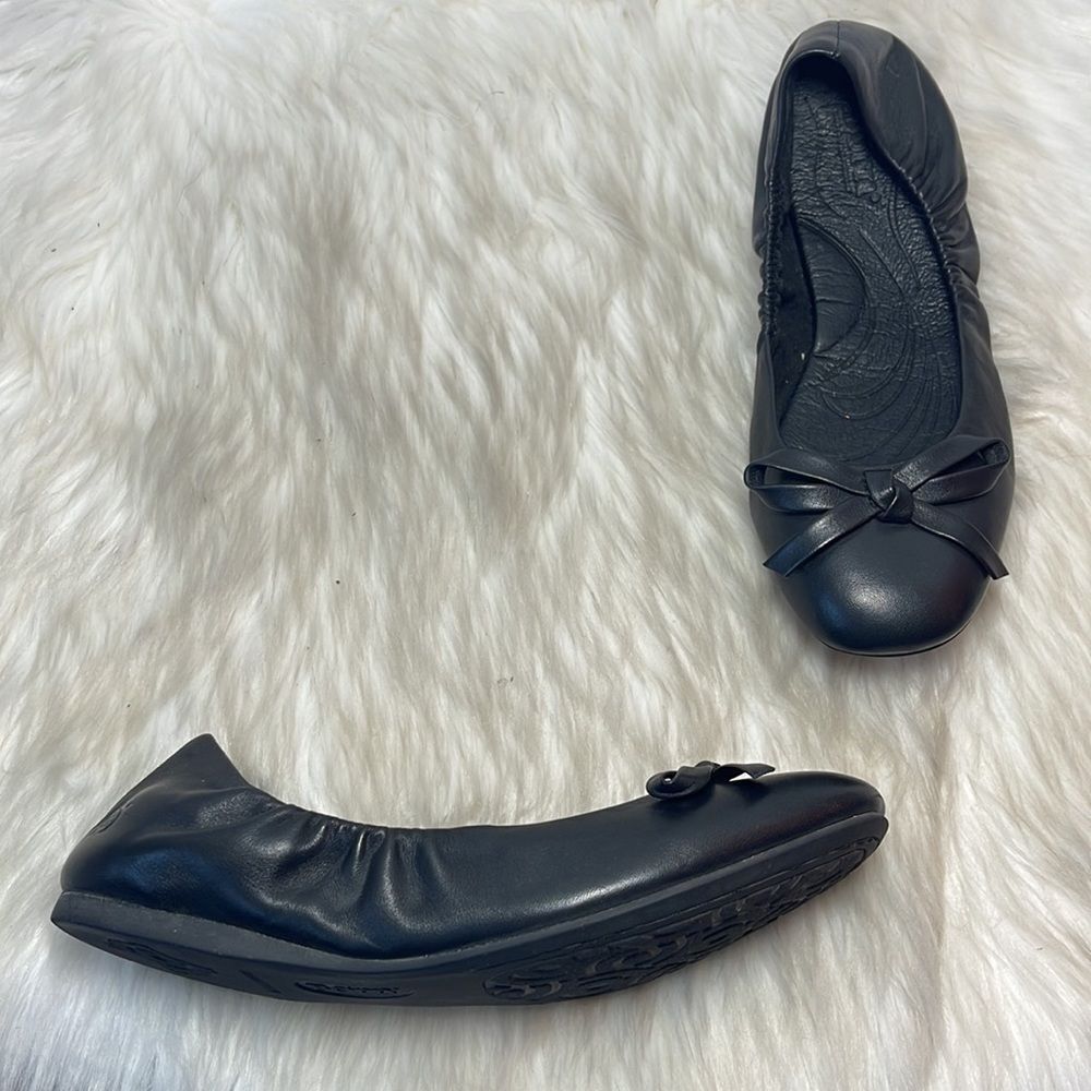 Born Black Leather Bow Trim Ballet‎ Flats Sz 7